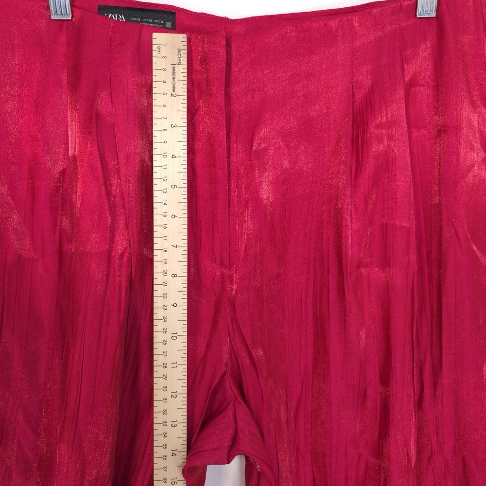 NWOT ZARA Women's Trouser Pants XL Wide Leg Wrinkle Flare Satin Pink 8764/509 - Picture 5 of 12